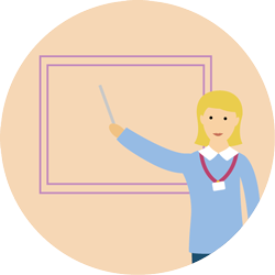 teacher in front of a whiteboard infographic