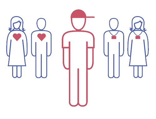 An illustration showing a young person with their family and carers