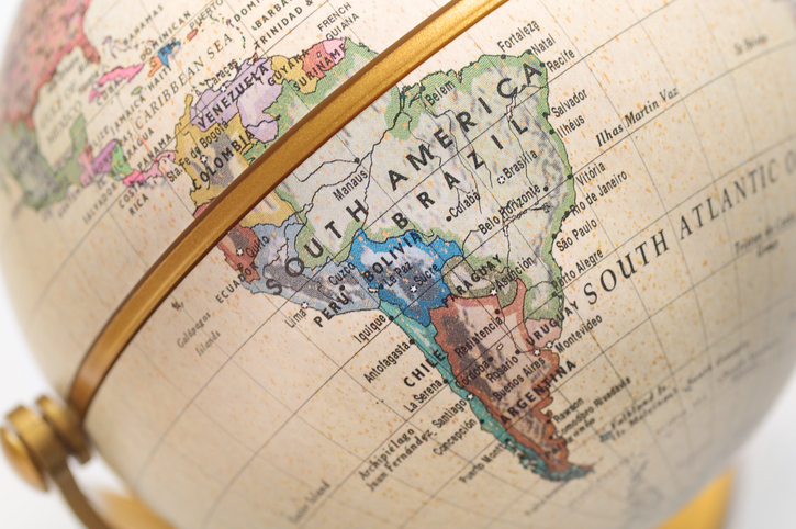 closeup of latin america on model globe
