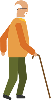 An image showing an old man walking with a stick