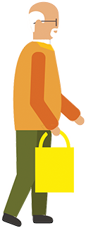 An image showing an old man walking while carrying a shopping bag