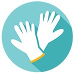 An icon showing personal protective equipment represented as gloved hands
