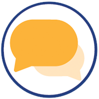 Two speech bubbles illustrating a discussion