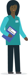 Illustration of a care home worker holding a risk assessment form