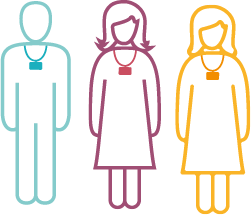 An illustration of 3 characters wearing lanyards