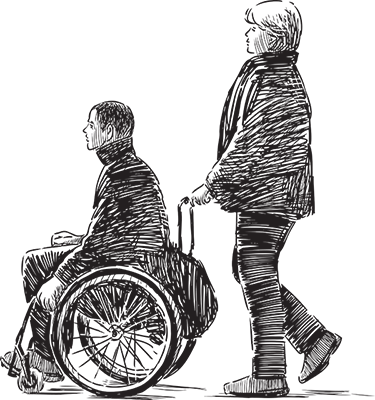 person being pushed in wheelchair cartoon