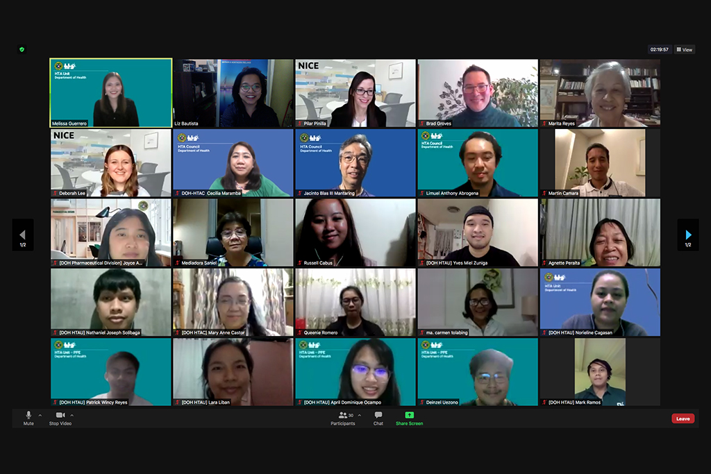 A screenshot of 25 people taking part in a Zoom call between NICE and organisations in the Philippines