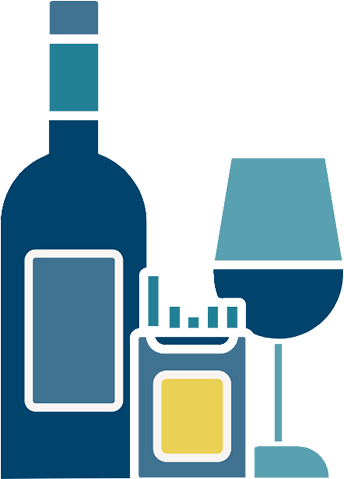 an icon of a bottle of wine and a packet of cigarettes representing health behaviours