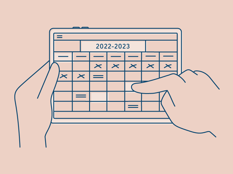 an icon showing someone using a calendar on a tablet device