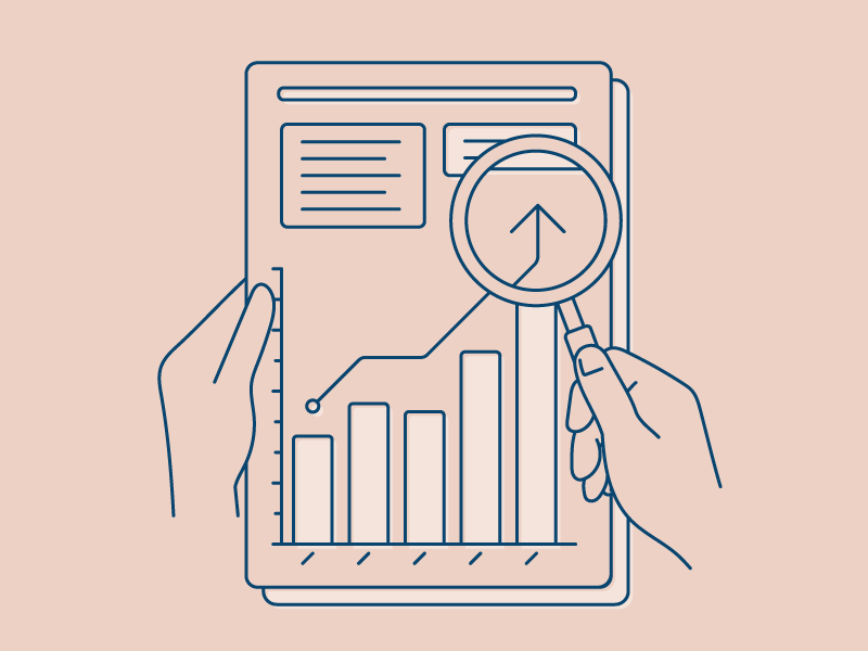 an icon showing someone viewing a chart through a magnifying glass