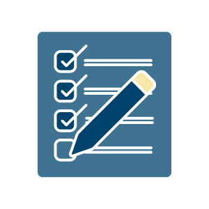 An icon showing a clipboard with notes and a pen hover over